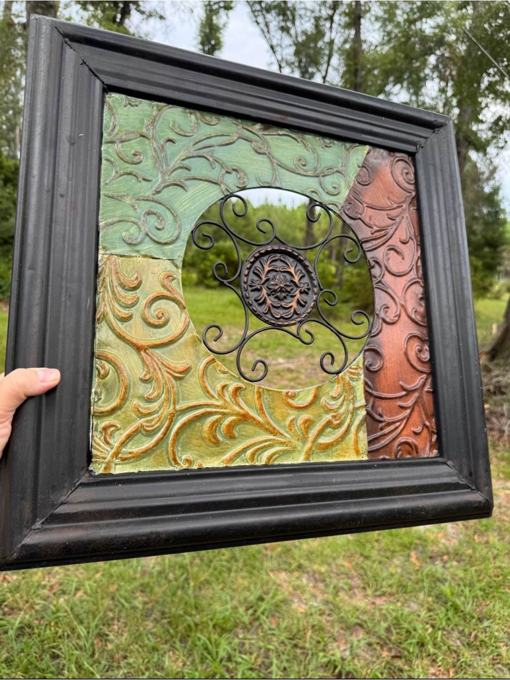 Ornamental Metal Wall Art – Embossed Scroll Design – 18”x18”